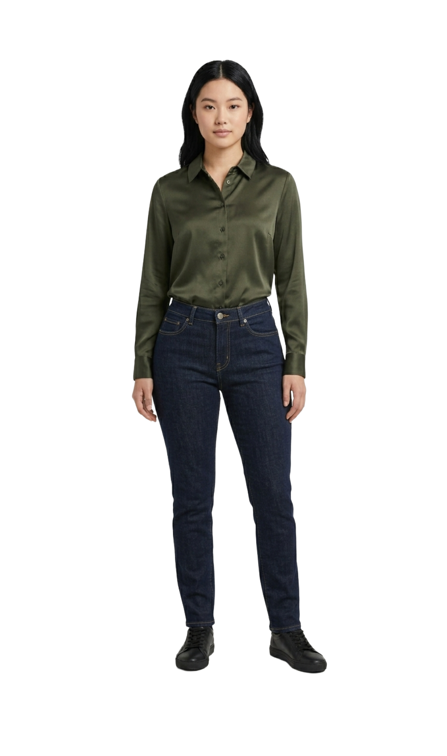 Blusa satinada tipo fit manga larga