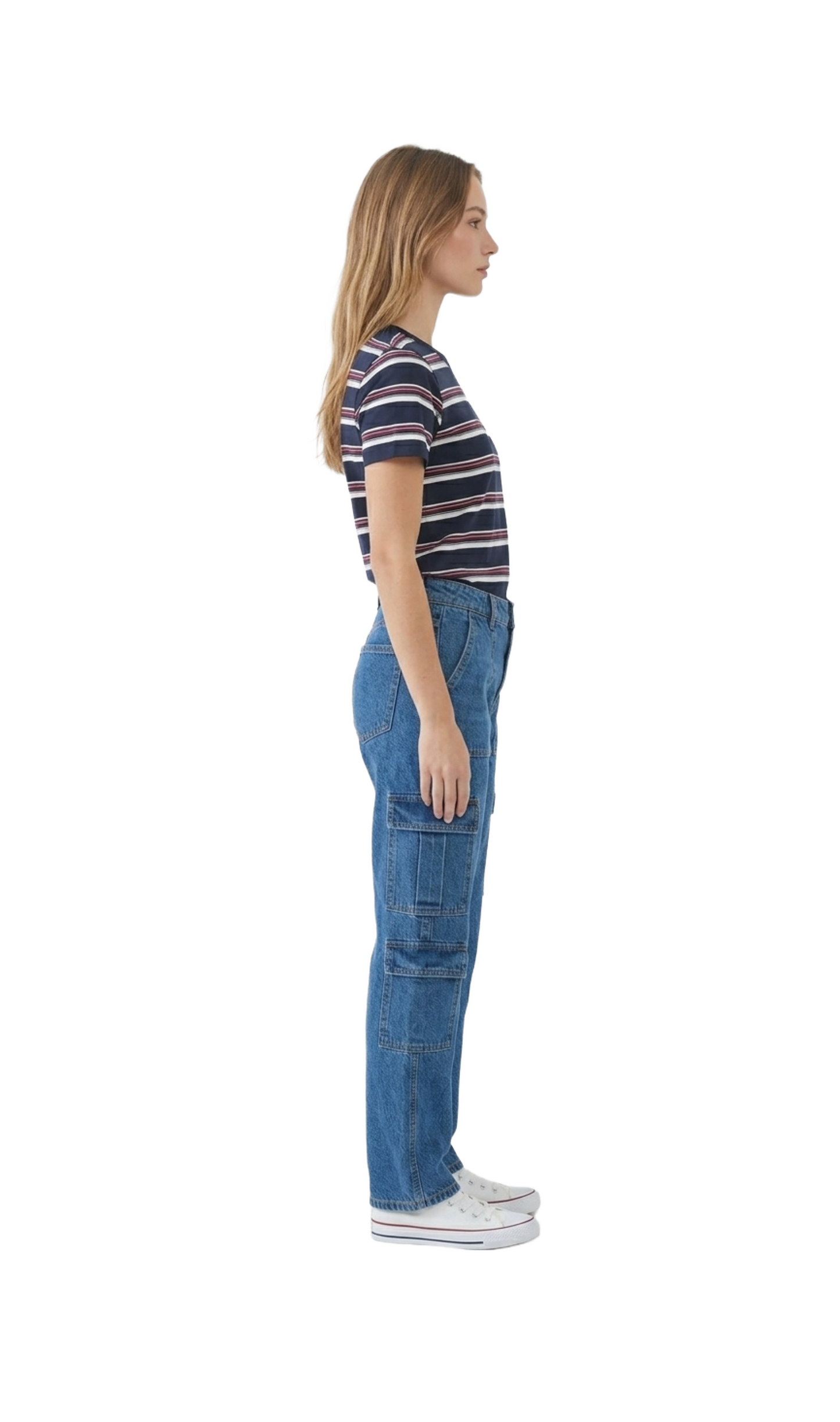 Blusa de rayas de cuello redondo tipo playera