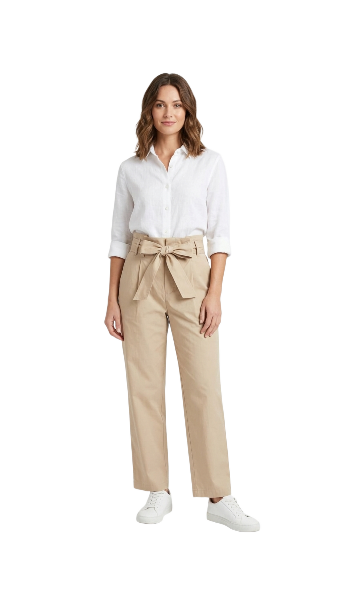 Pantalón beige con amarre en la cintura