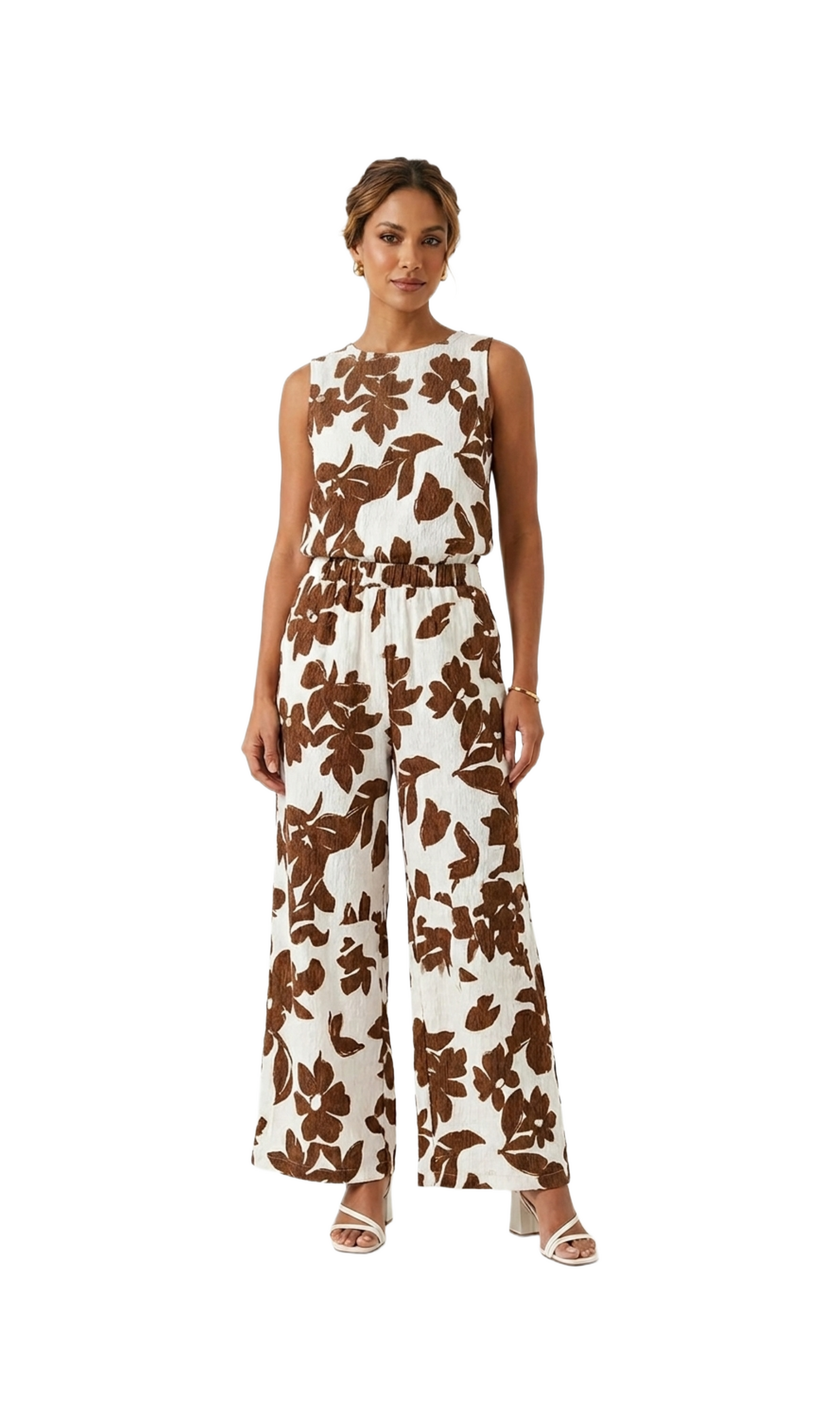 Jumper beige con estampado floreado cafe