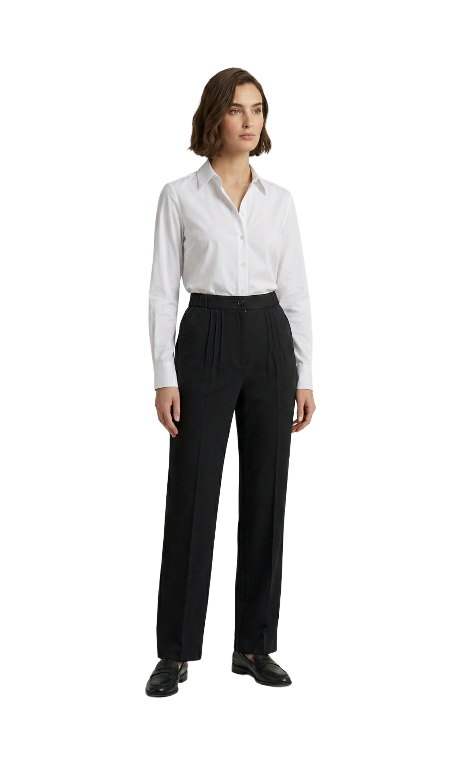 Pantalón negro de vestir con pinzas y elástico en cintura