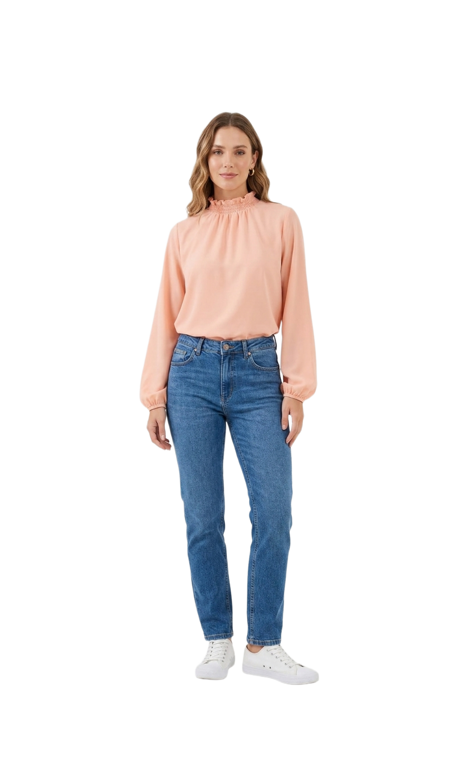 Blusa salmon manga larga con cuello alto