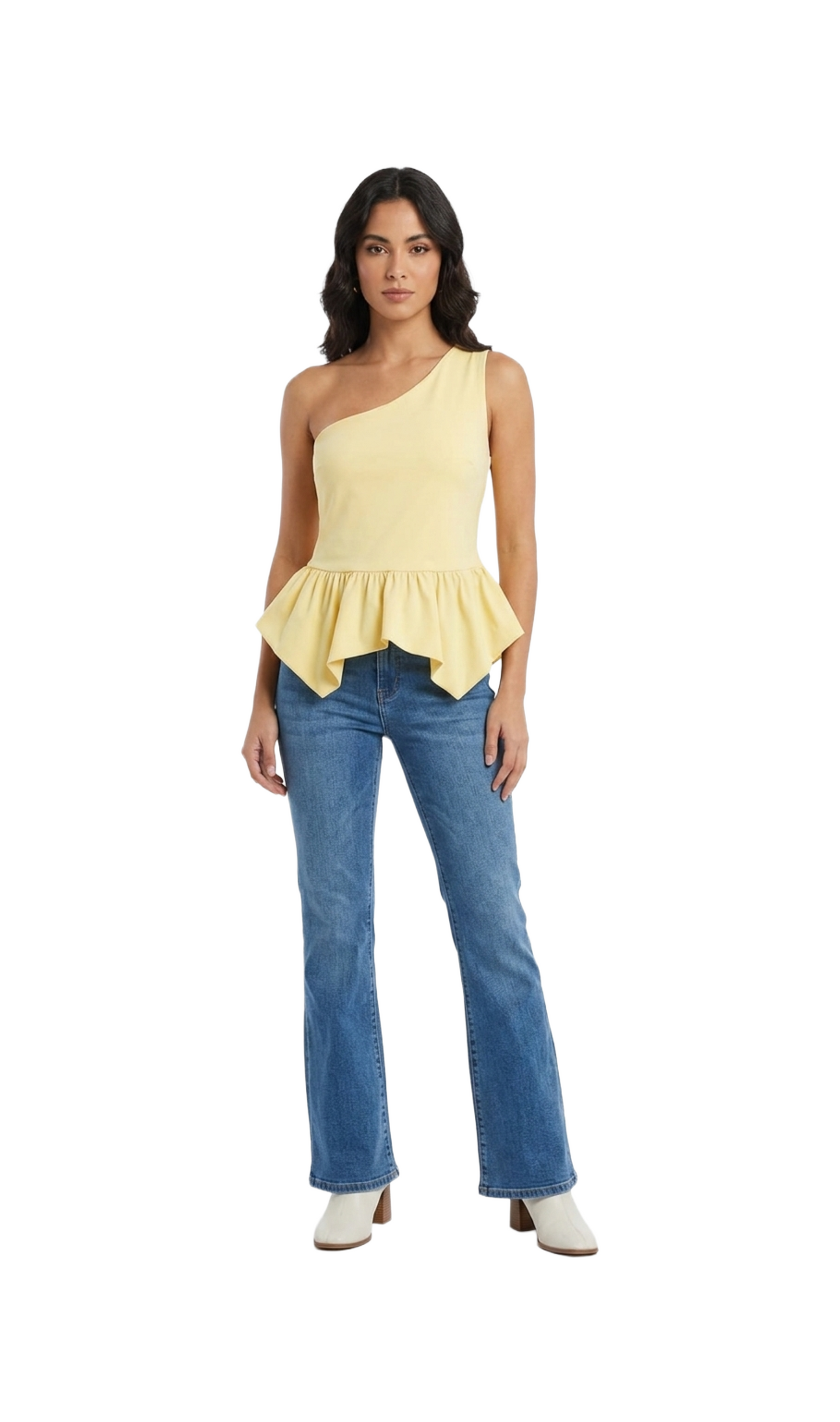 Blusa amarillo de un tirante con olan
