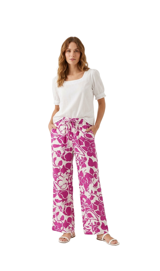 Pantalón blanco con estampado de flores