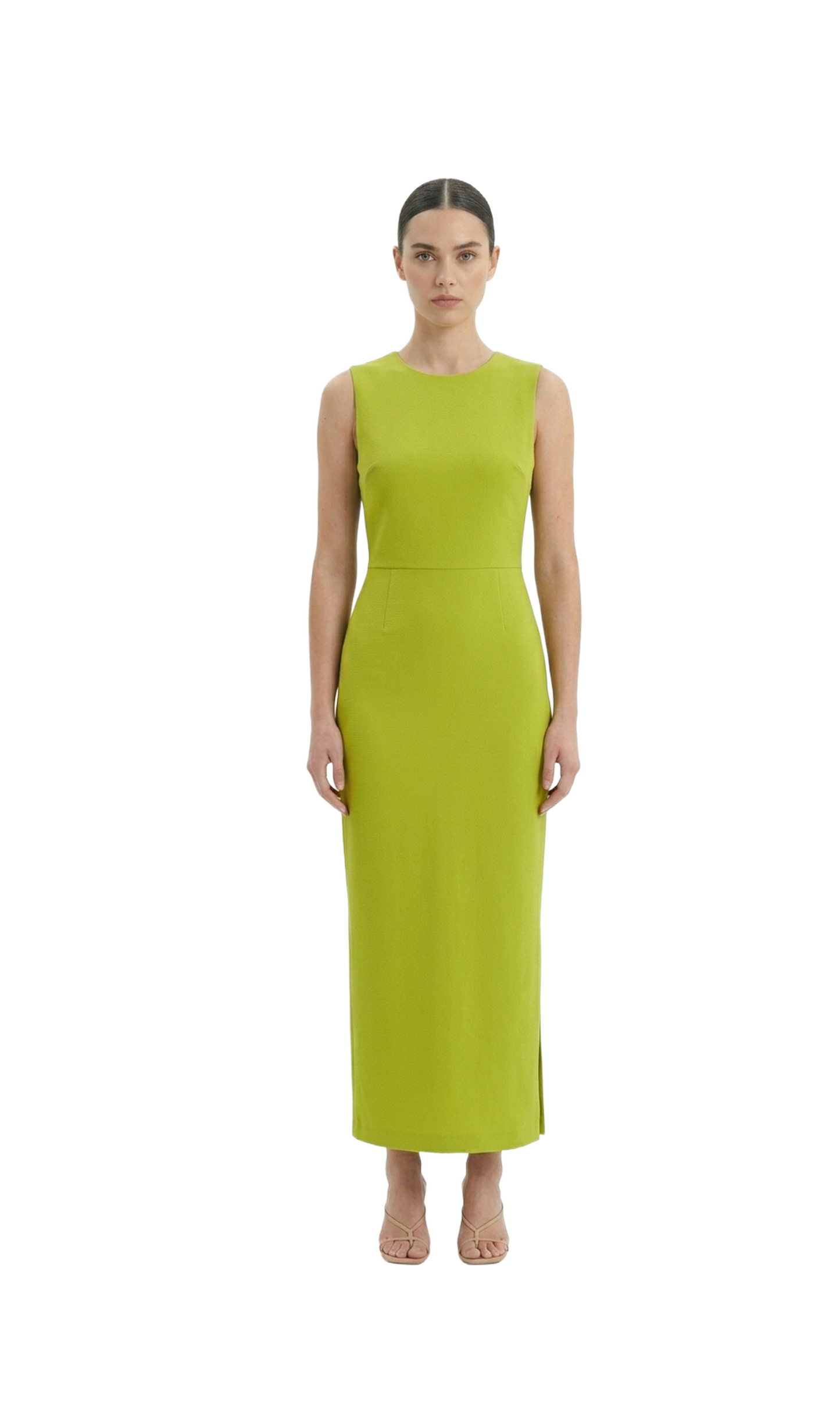 Vestido verde entallado largo al tobillo con espalda escotada