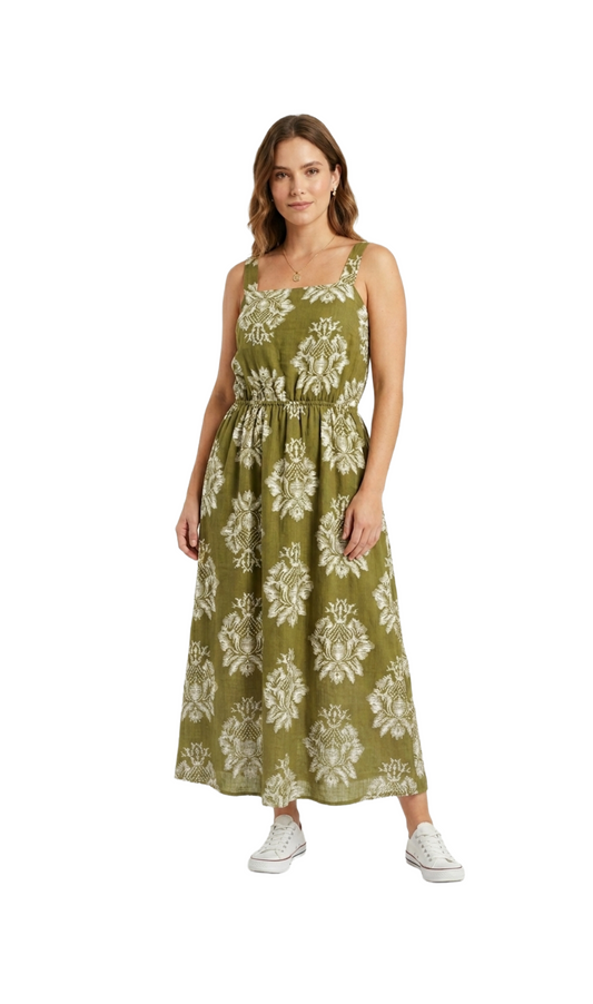 Vestido verde floreado de tirantes economico