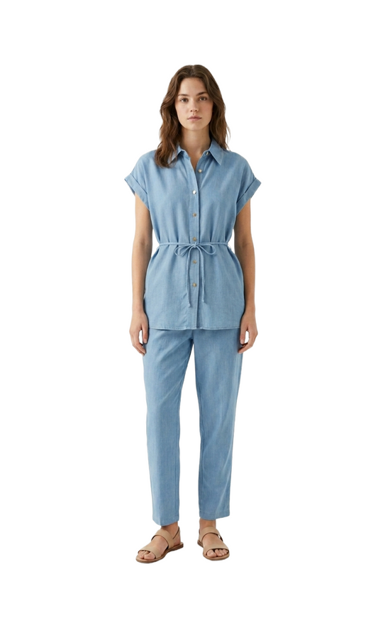 Conjunto imitación de mezclilla de blusa y pantalón