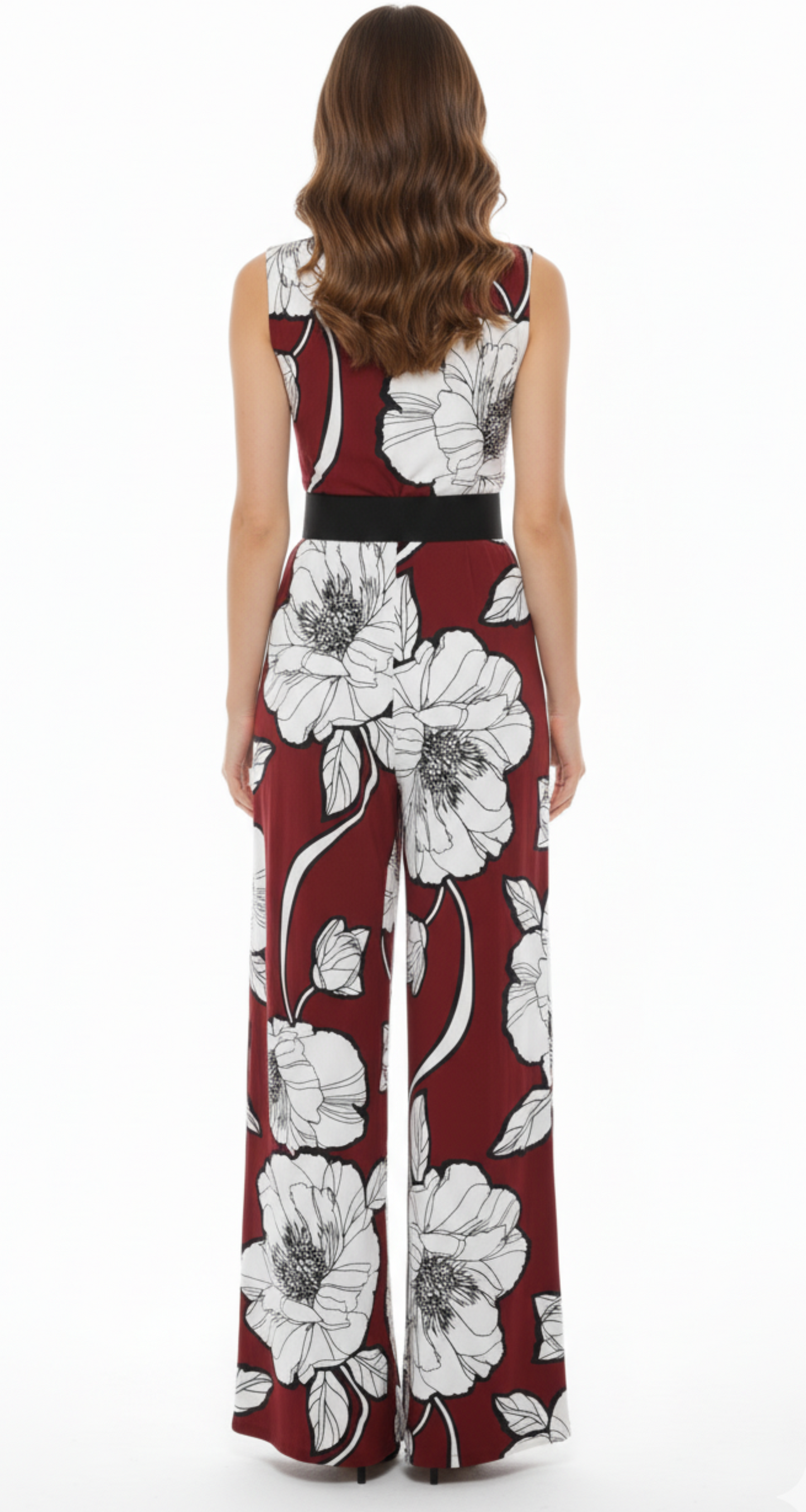 Palazo rojo con flores decorativas y cinturón ajustable