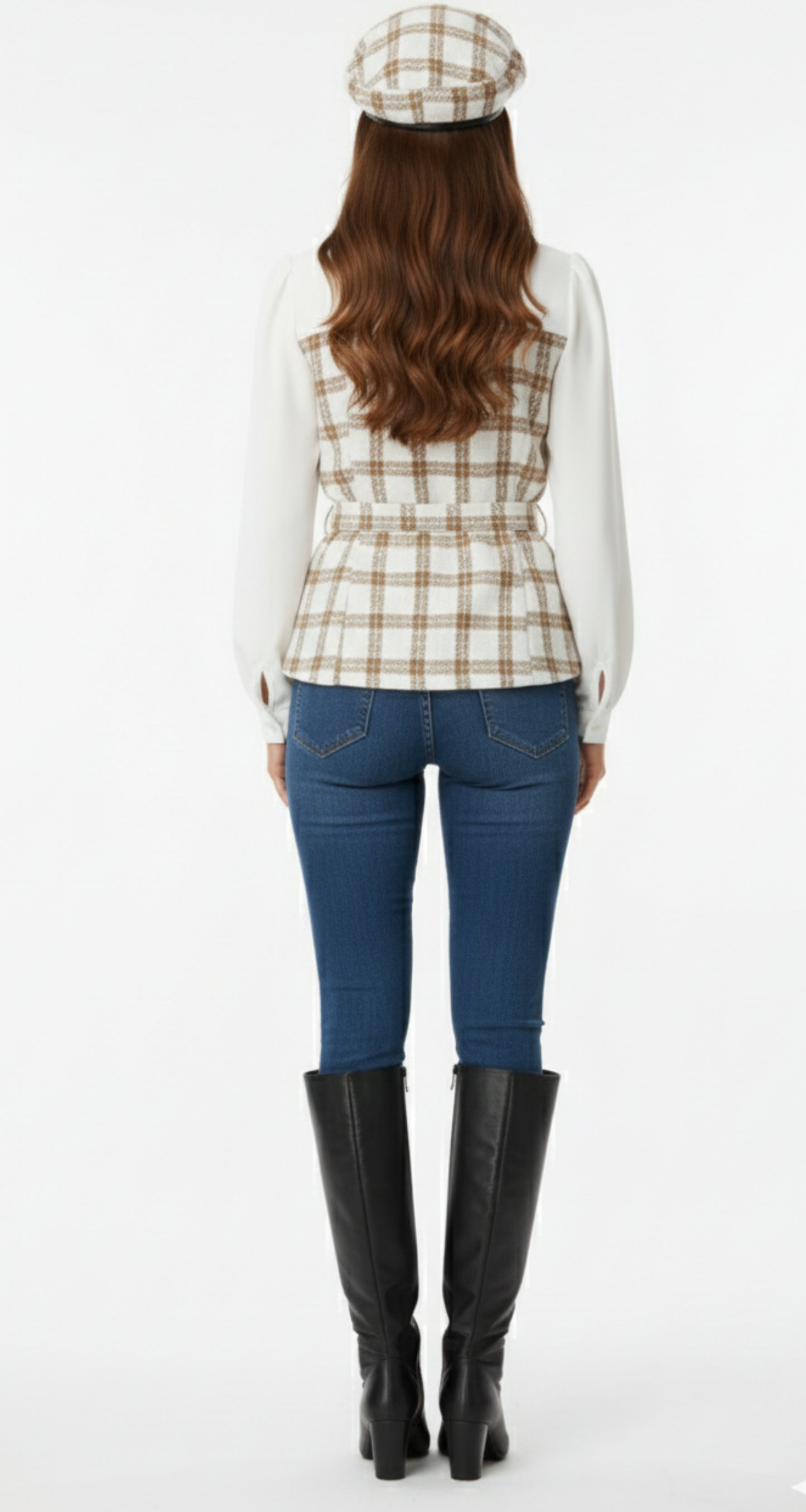 Blusa blanca con detalle de tejido cuadriculado