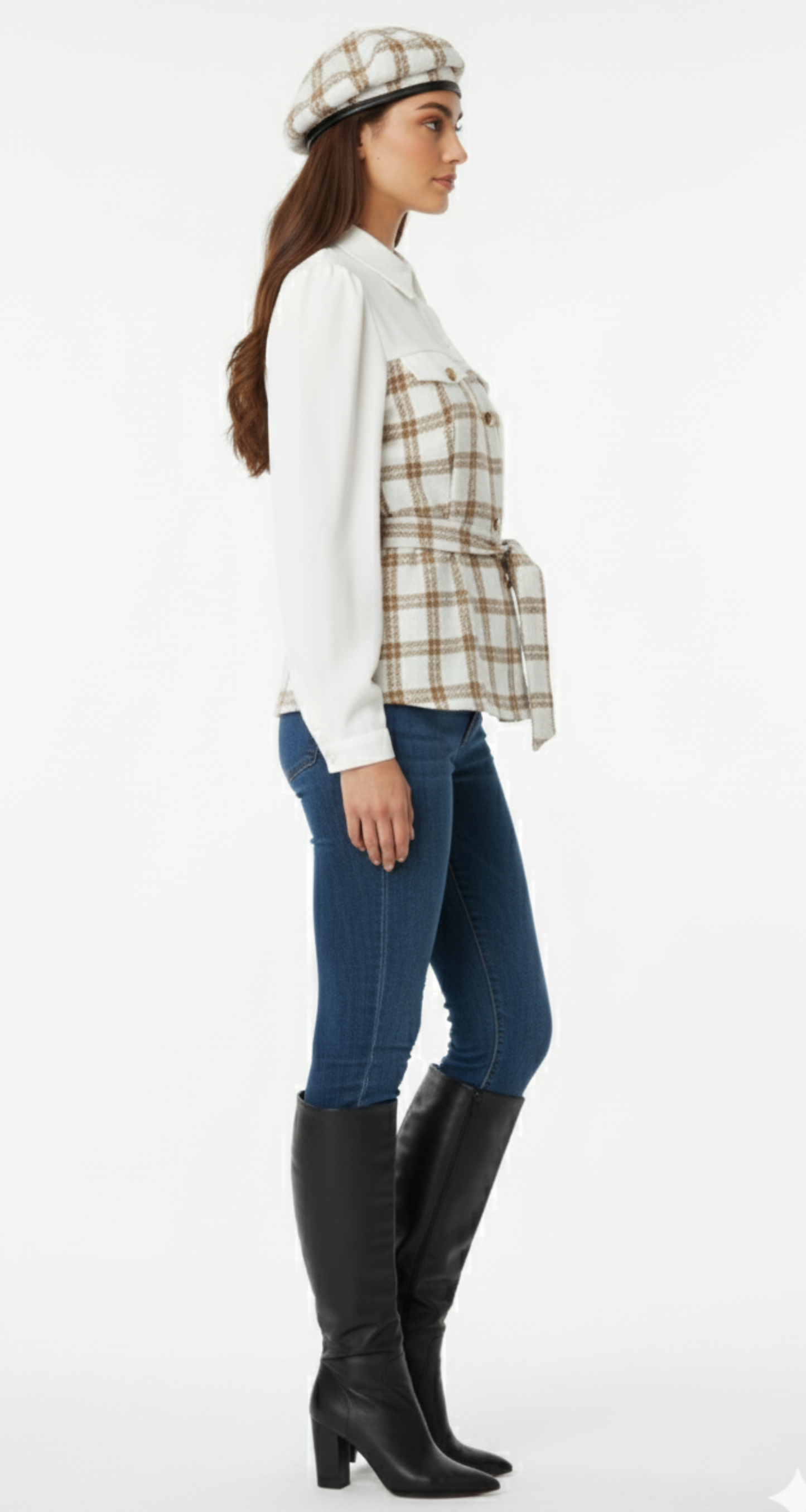 Blusa blanca con detalle de tejido cuadriculado