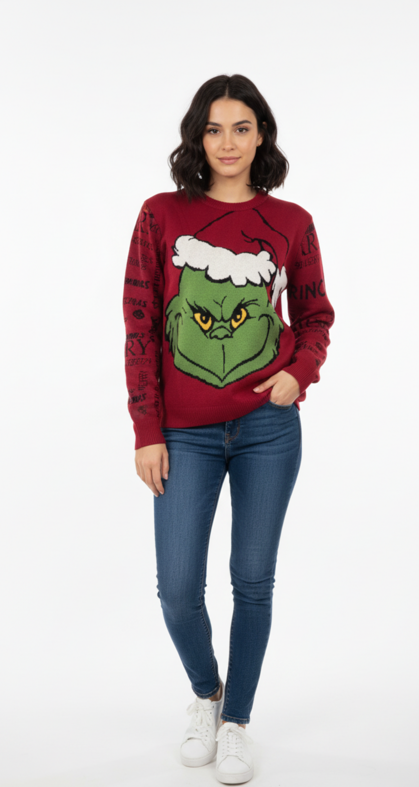 Suéter tejido con estampado de grinch navideño