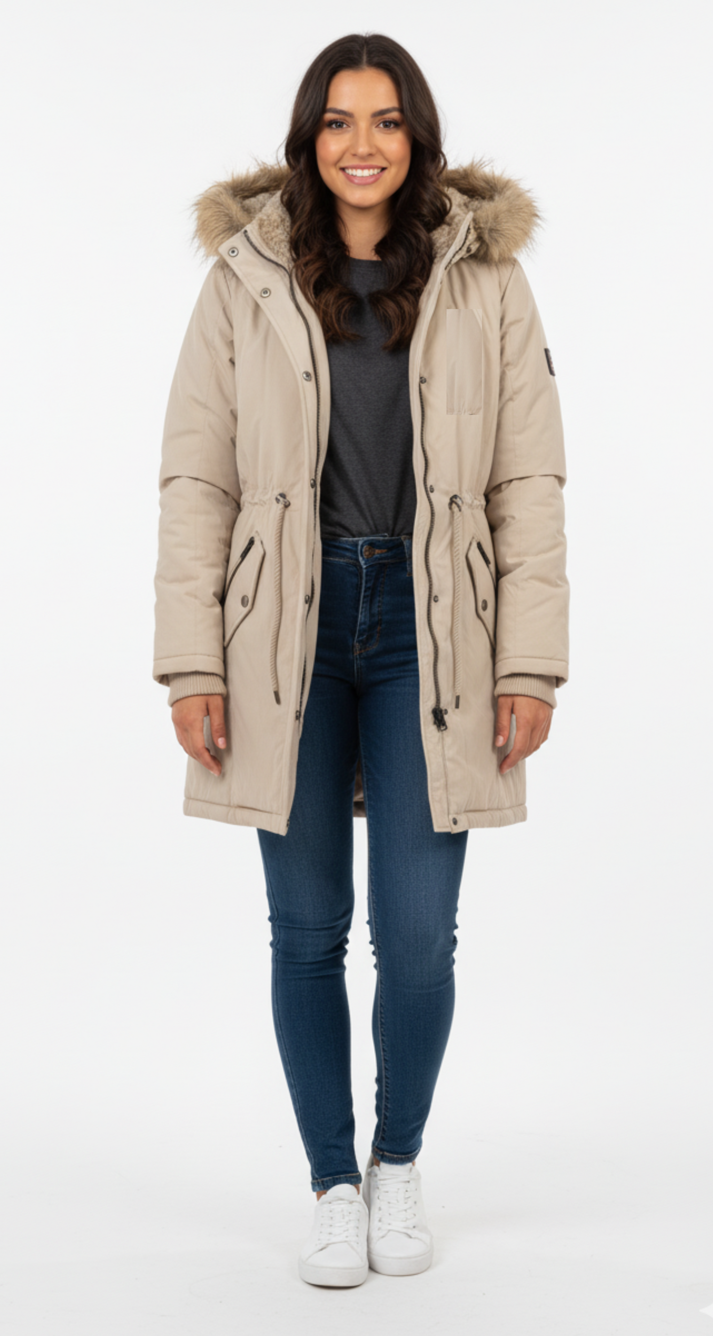 Chamarra beige tipo cazadora con peluche interno