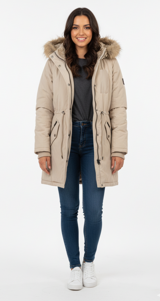 Chamarra beige tipo cazadora con peluche interno