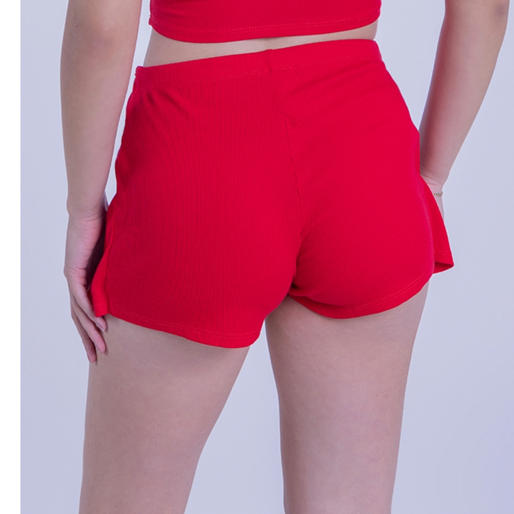 Short falda rojo acanalado