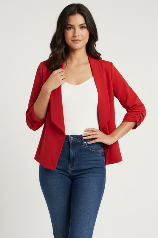 Blaser rojo con solapas abierto