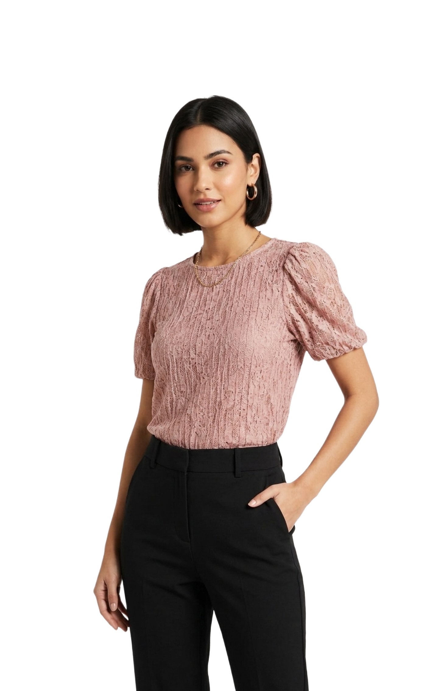 Blusa rosa plisada con manga tipo globo