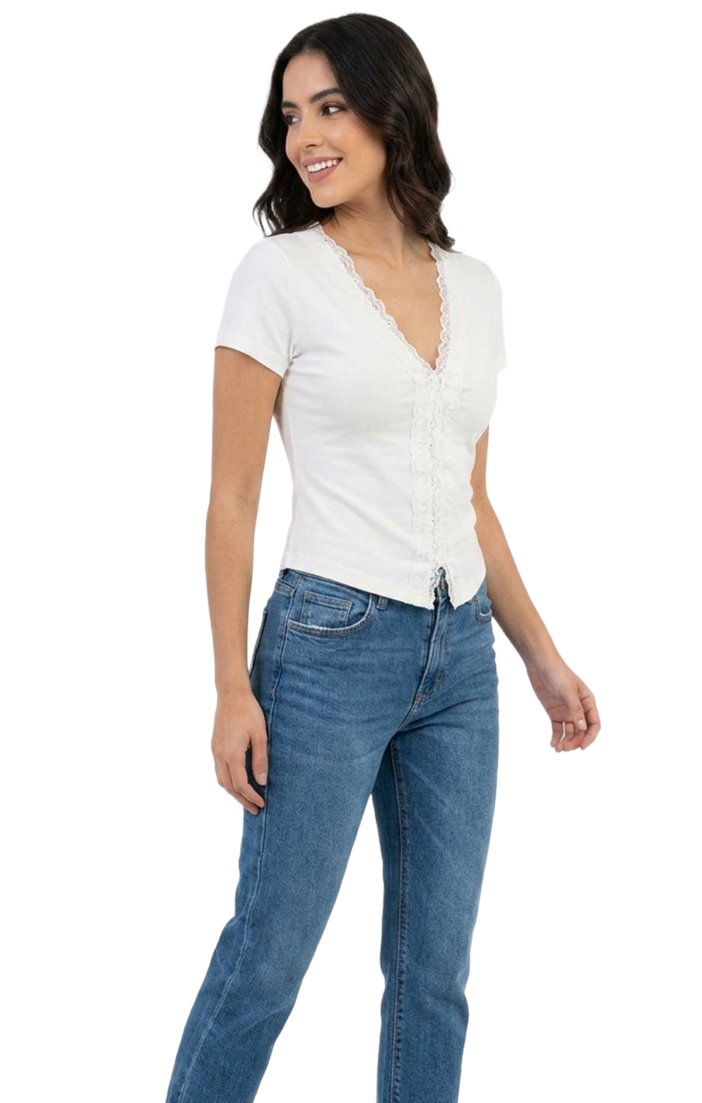 Blusa blanca con encaje decorativo