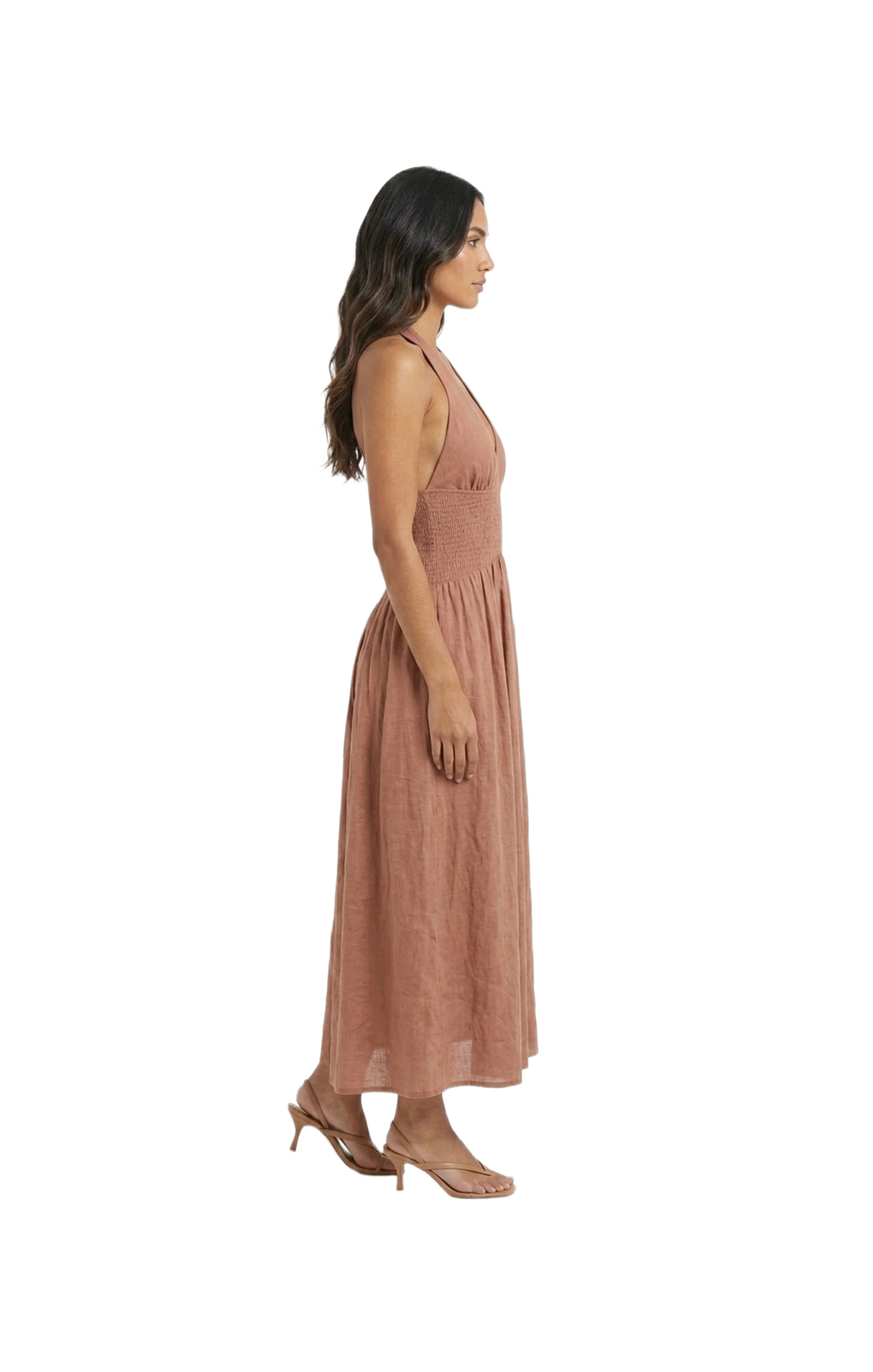 Vestido de manta con escote cruzado, espalda tipo halter