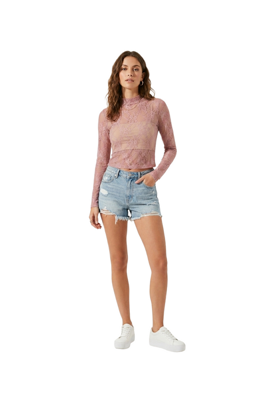 Blusa mesh rosa con estampado de flores