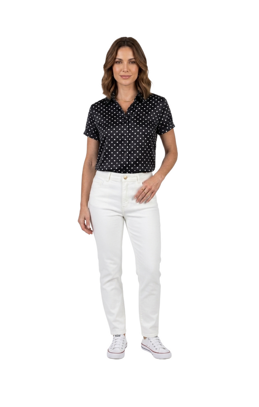 Blusa negra abotonada estampado de puntos