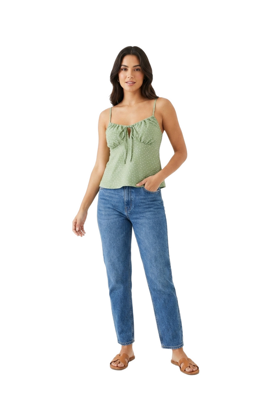 Blusa verde de puntos con amarre en pecho