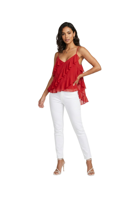 Blusa de tirantes con olanes desigual