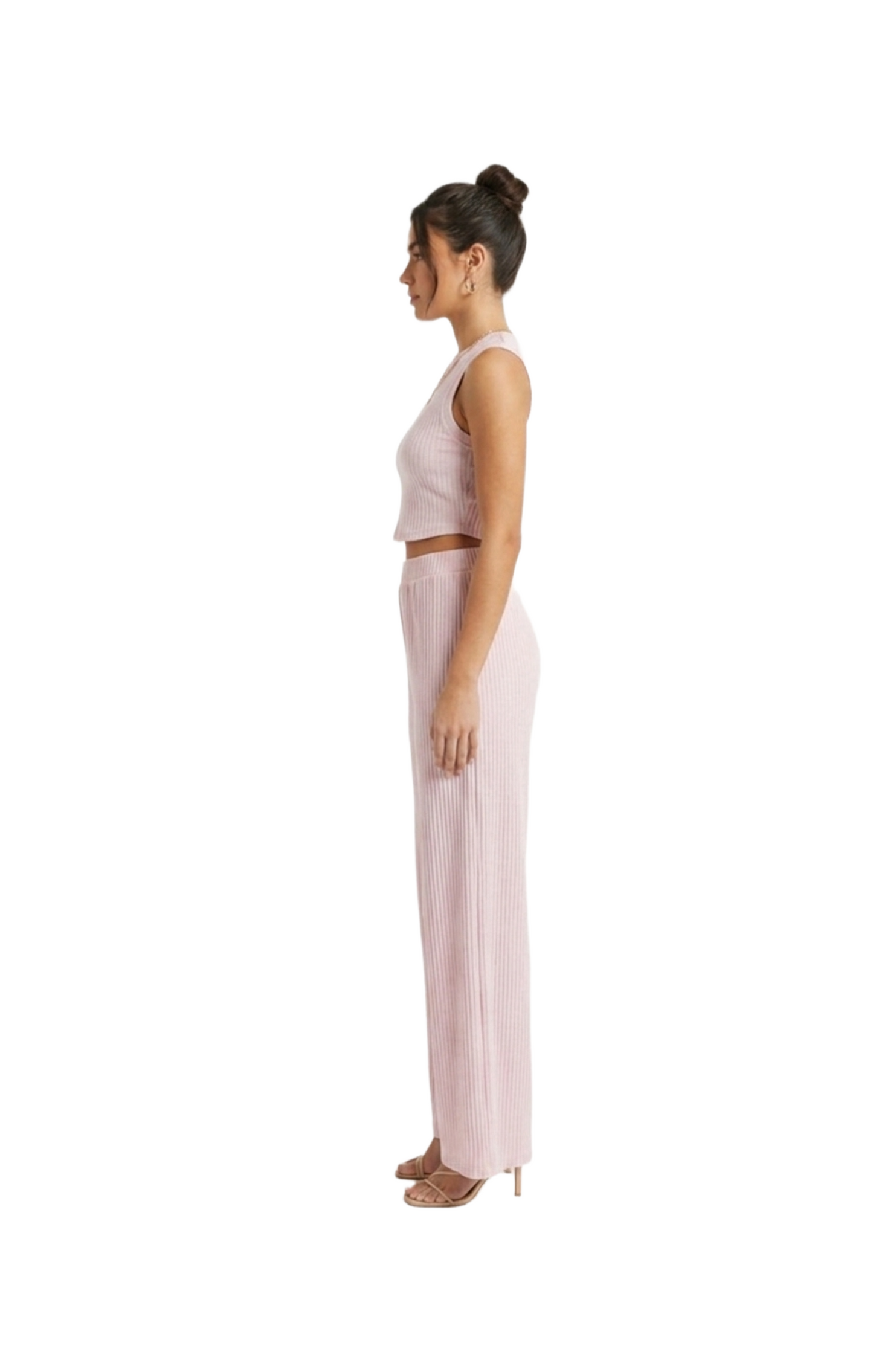 Conjunto rosa acanalado de blusa y pantalón