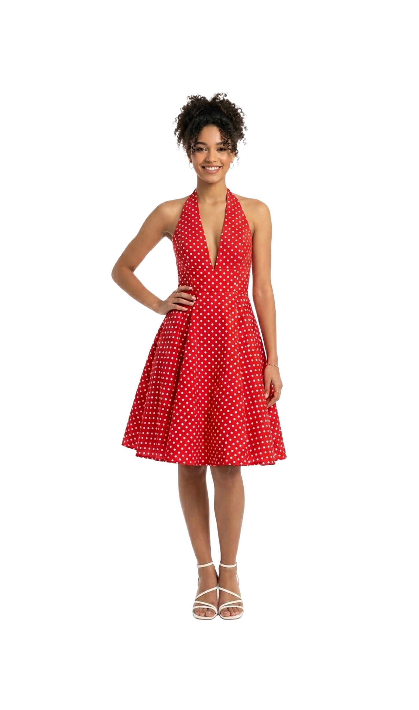 Vestido rojo con puntos blancos tipo halter