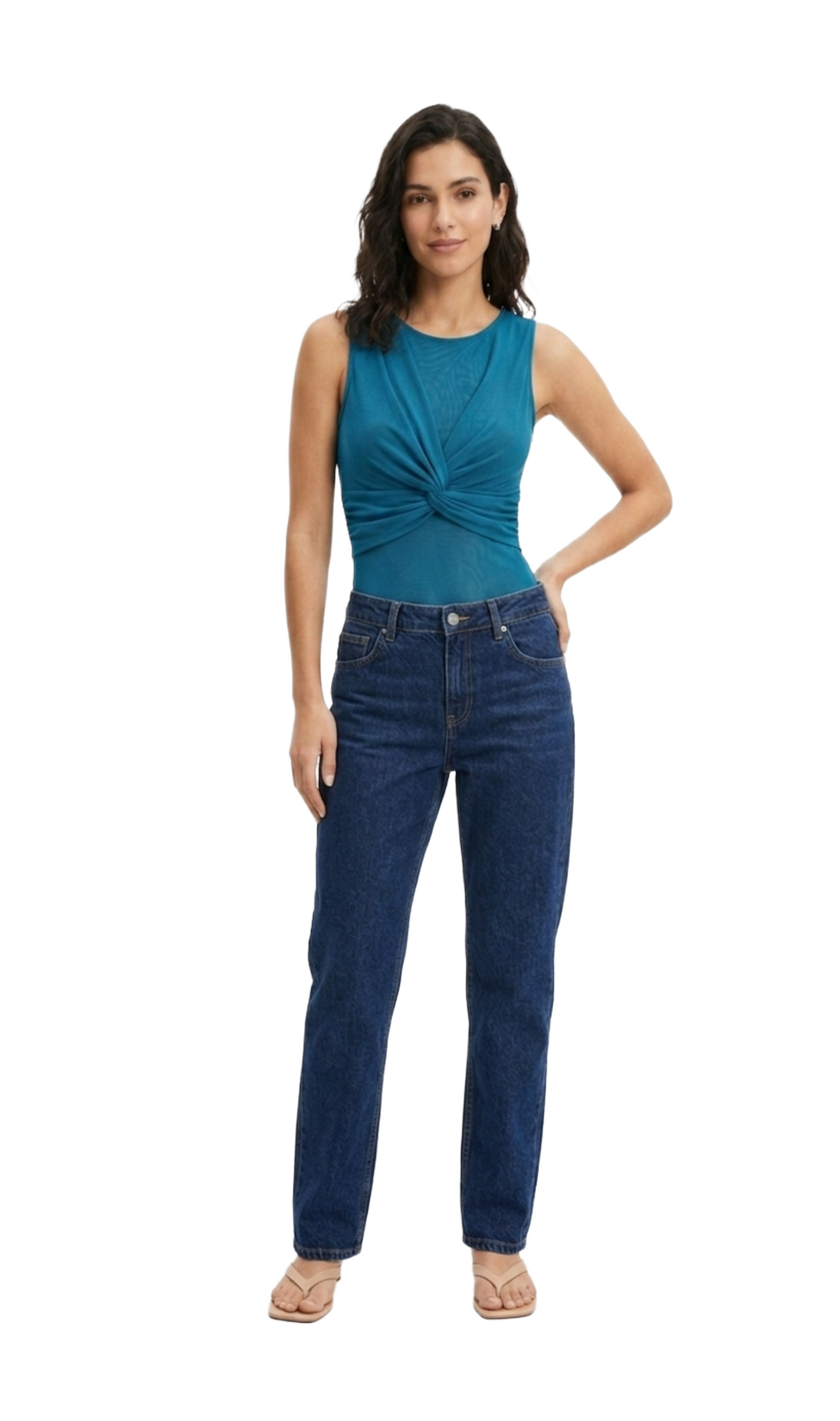 Pantiblusa acqua estilo mesh con plisado en pecho