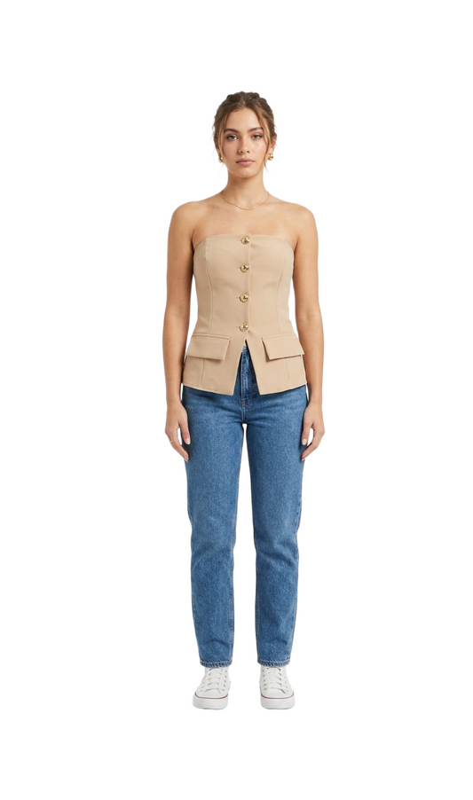 Strapple beige con botones dorados curvos