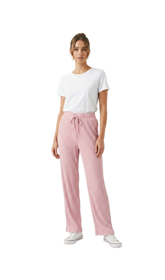 Pantalón rosa con elástico y amarre en cintura