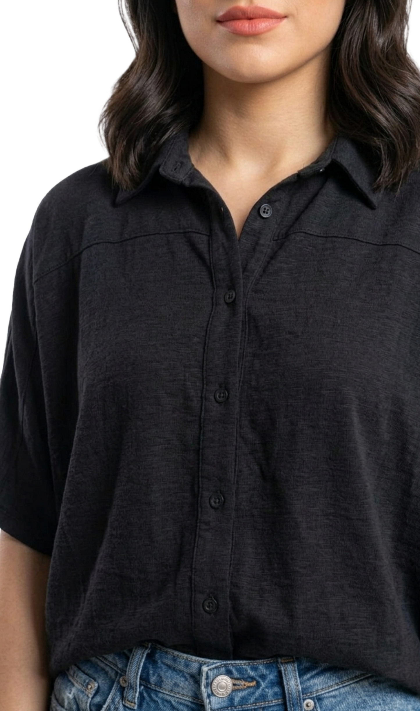 Blusa oversize manga corta abotonada