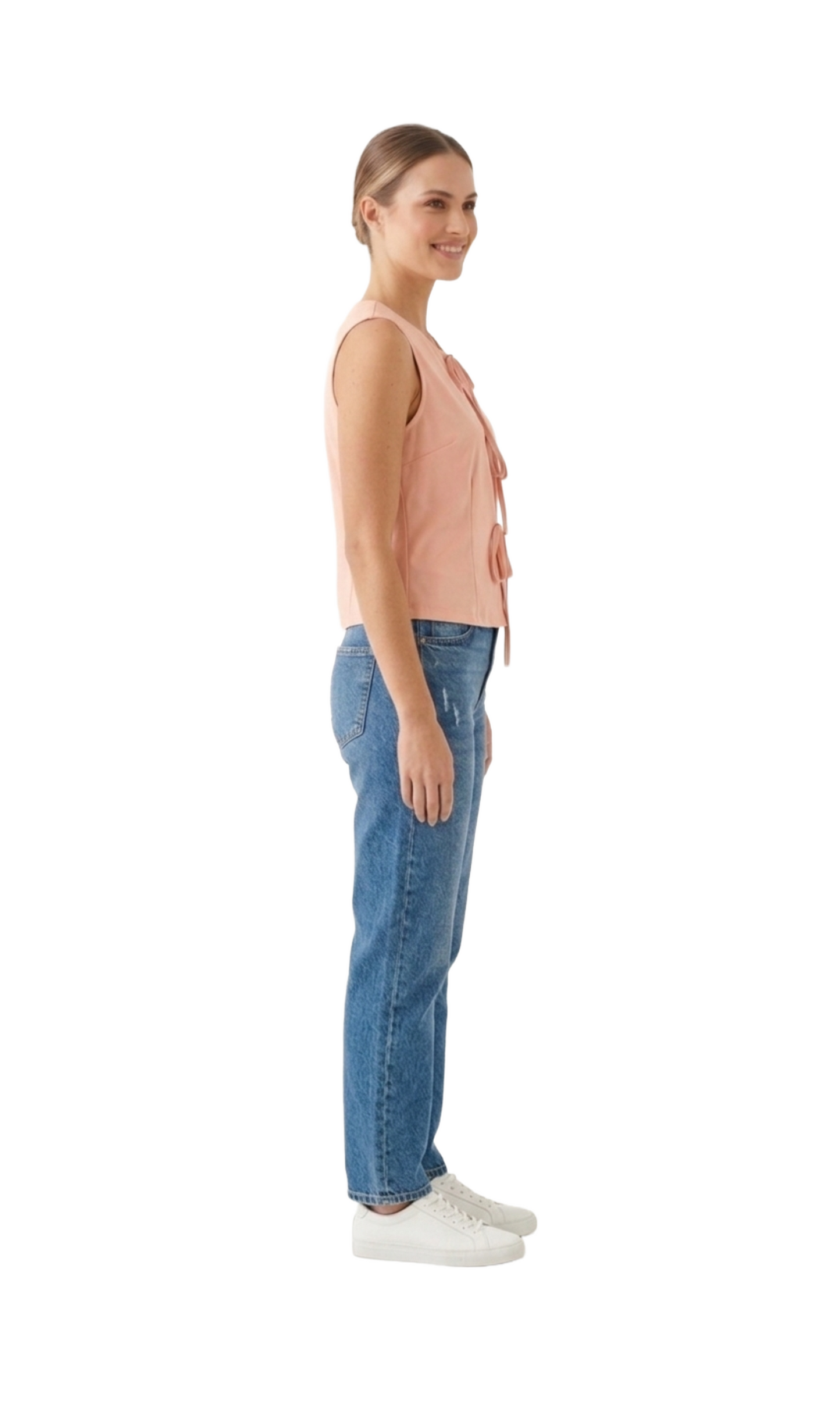 Blusa salmon con detalle de moños al frente