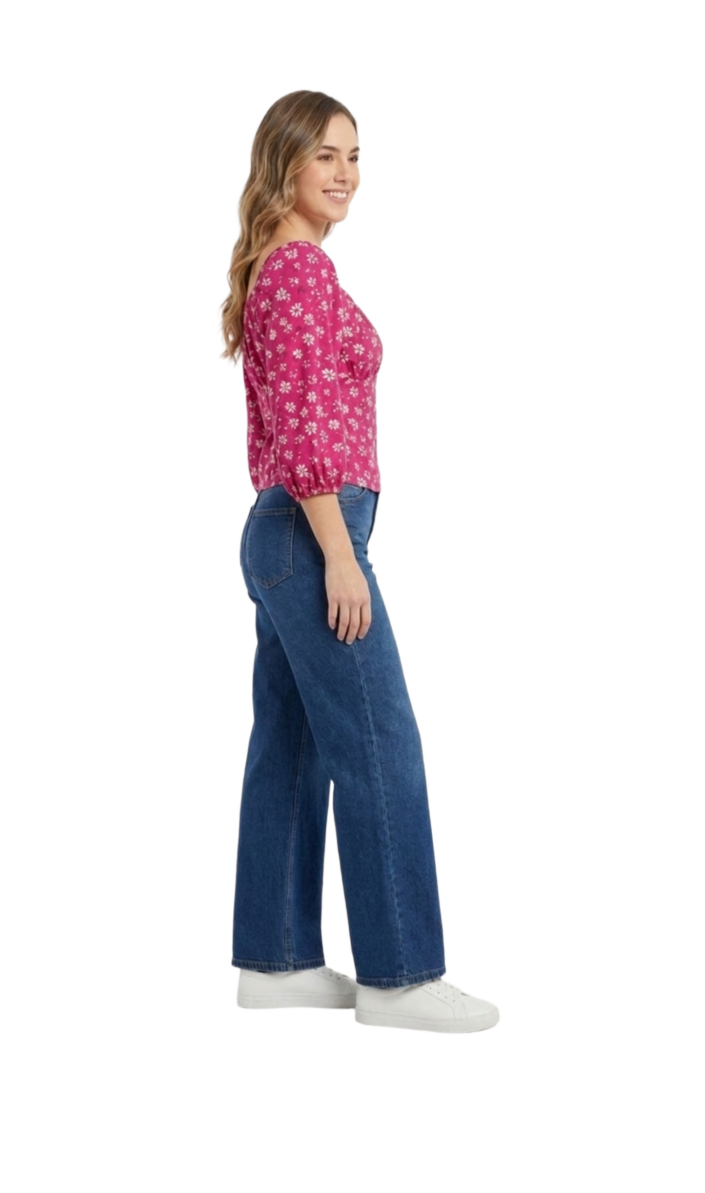 Blusa rosa floreada con detalle de elástico en espalda