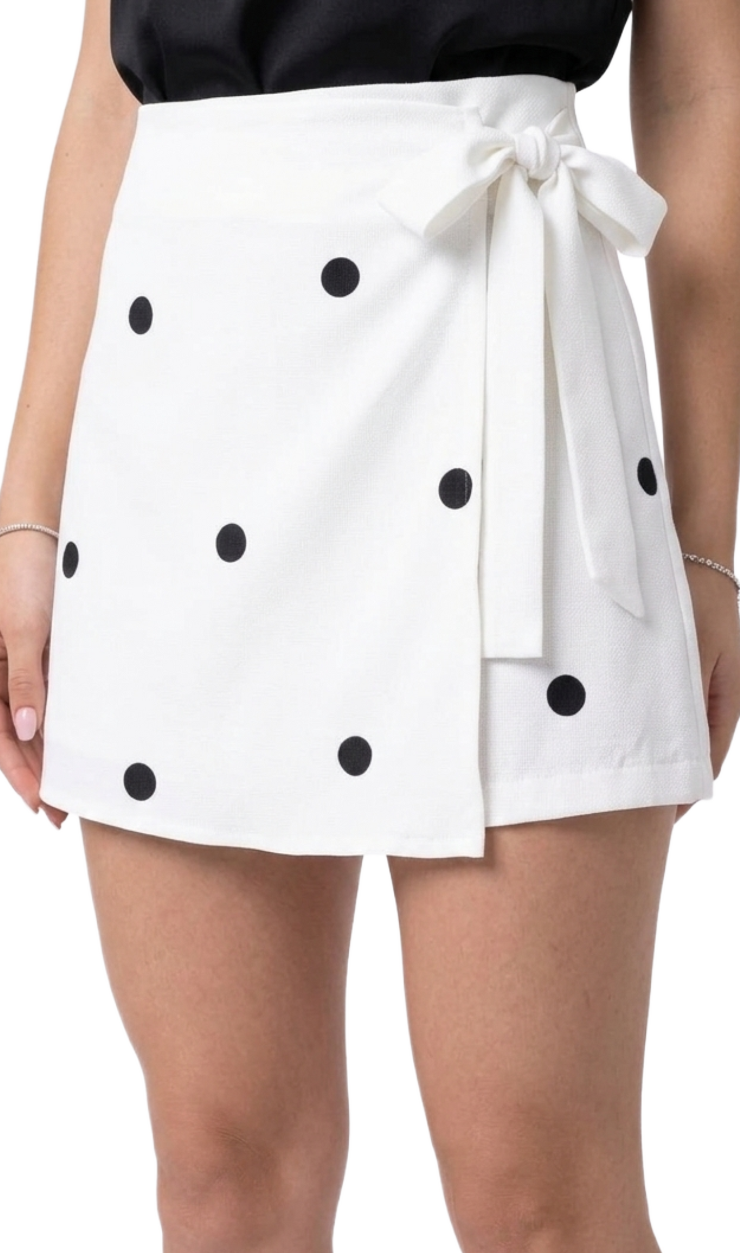 Mini falda short de estampado puntos con amarre lateral