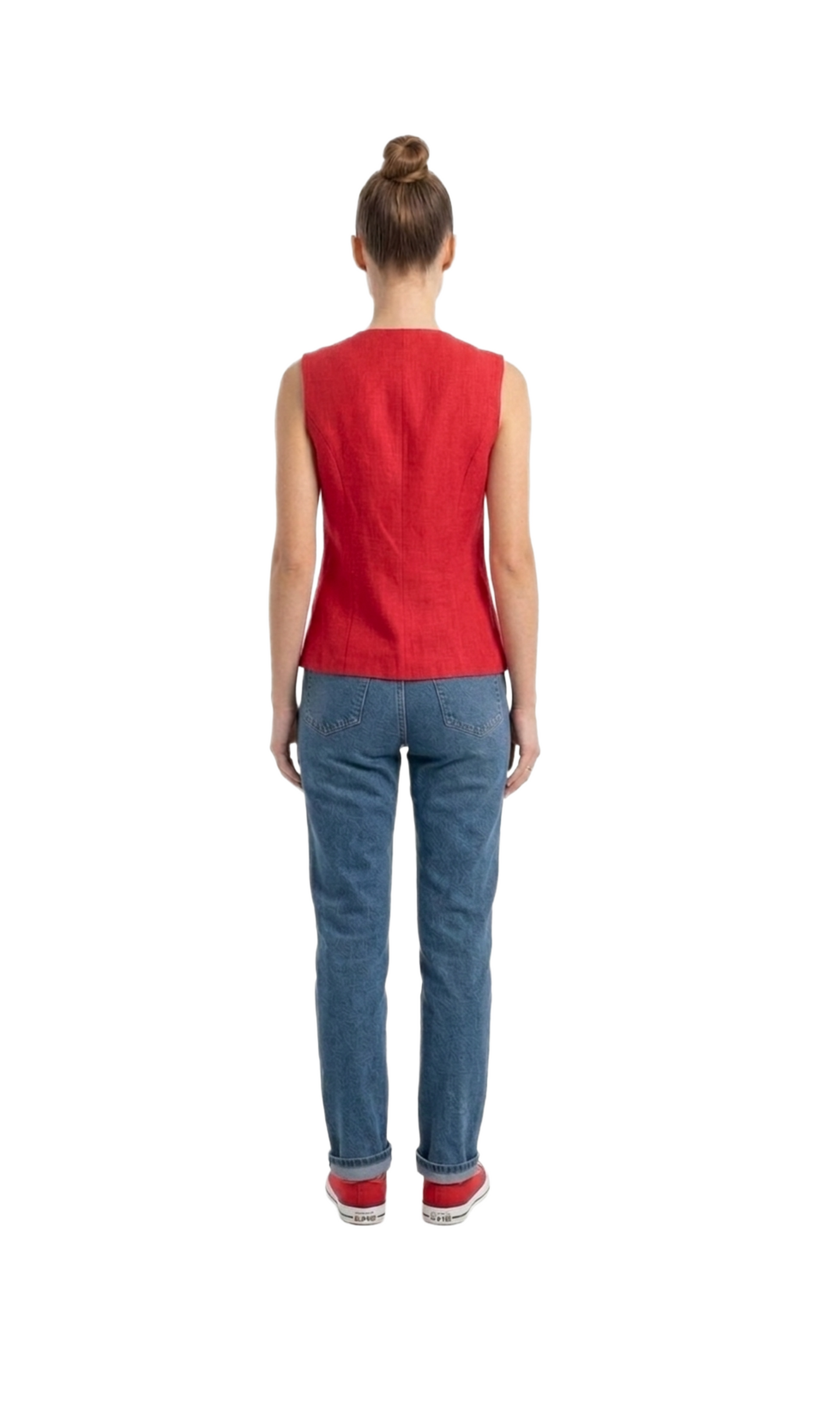 Blusa roja con encaje y botones cuadrados corte cruzado