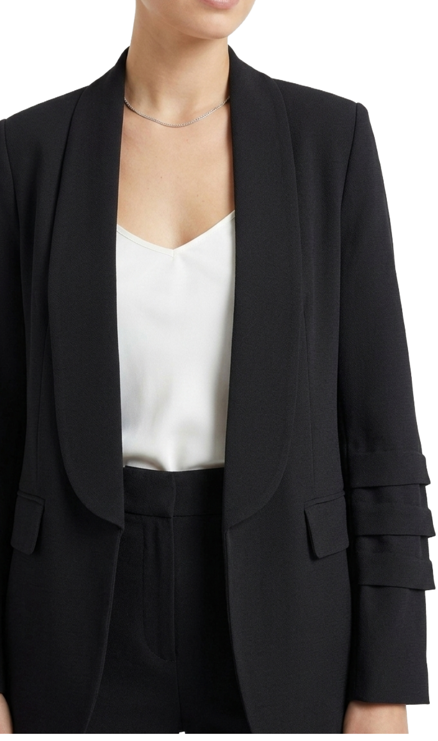 Conjunto negro de dos piezas de Saco con plisado en manga y pantalón