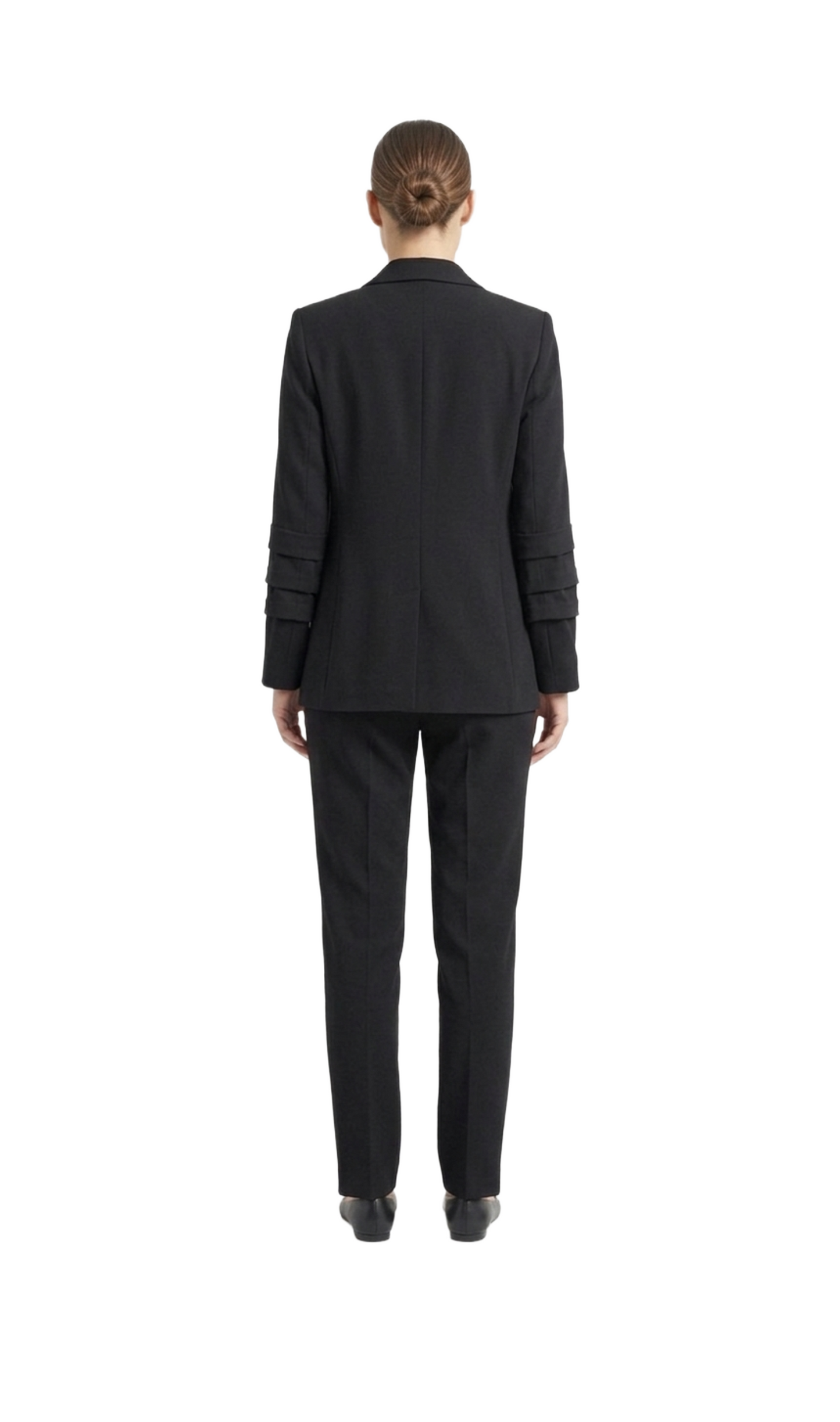 Conjunto negro de dos piezas de Saco con plisado en manga y pantalón