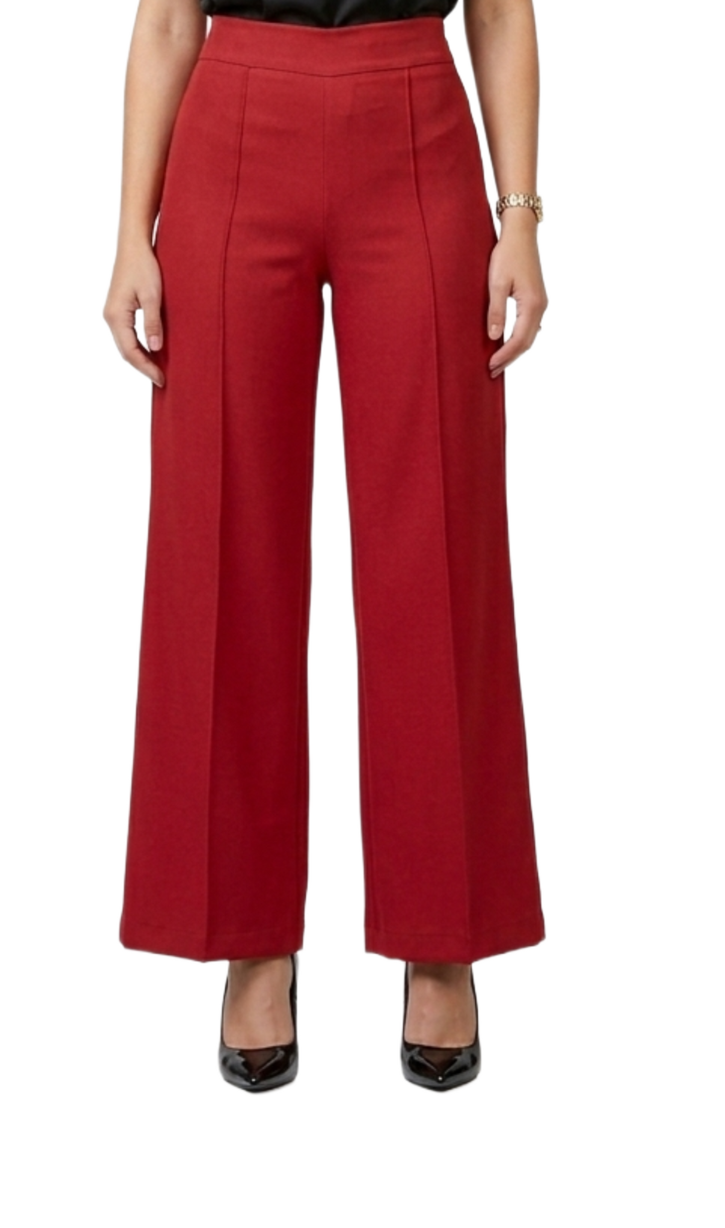 Pantalón rojo seccionado con elástico en cintura