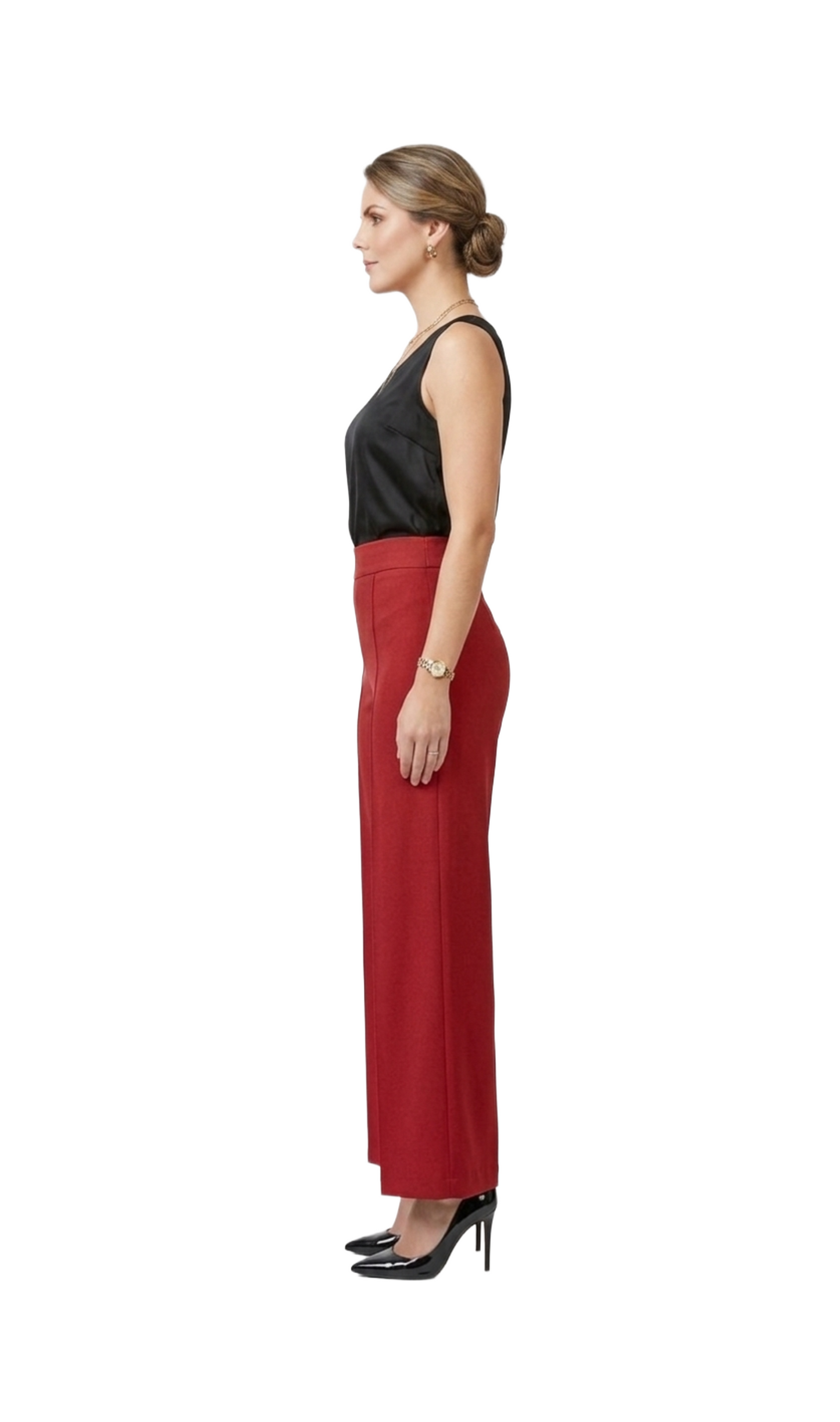 Pantalón rojo seccionado con elástico en cintura