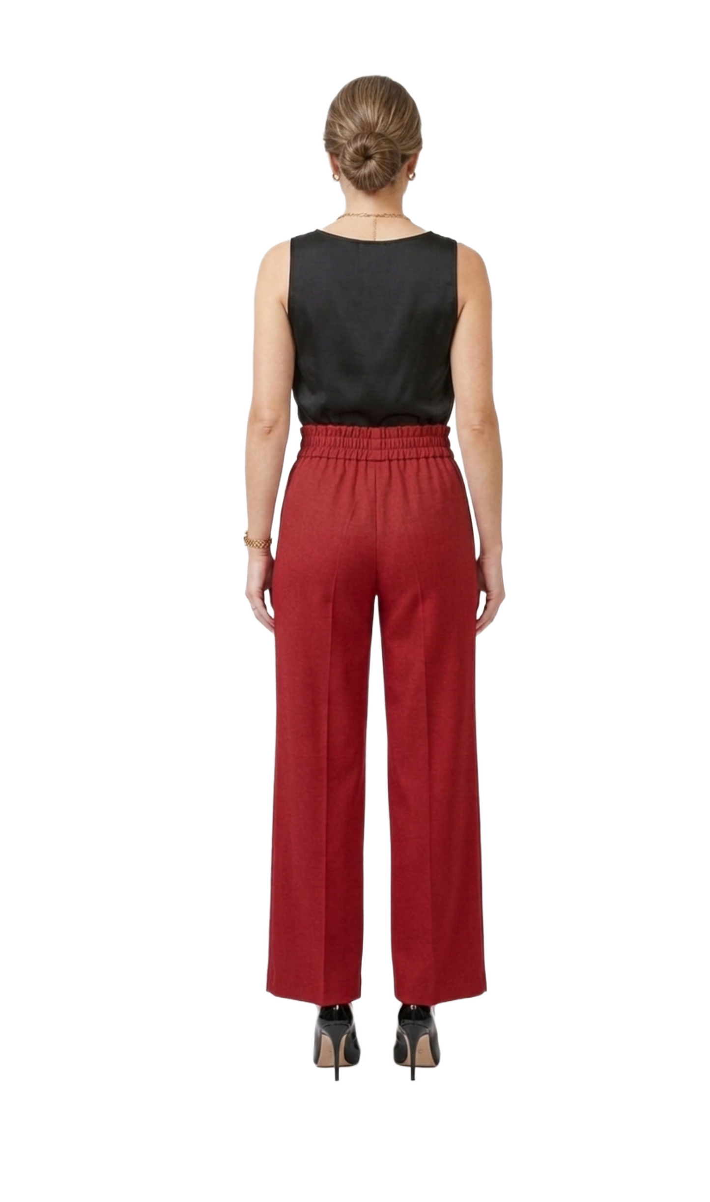 Pantalón rojo seccionado con elástico en cintura