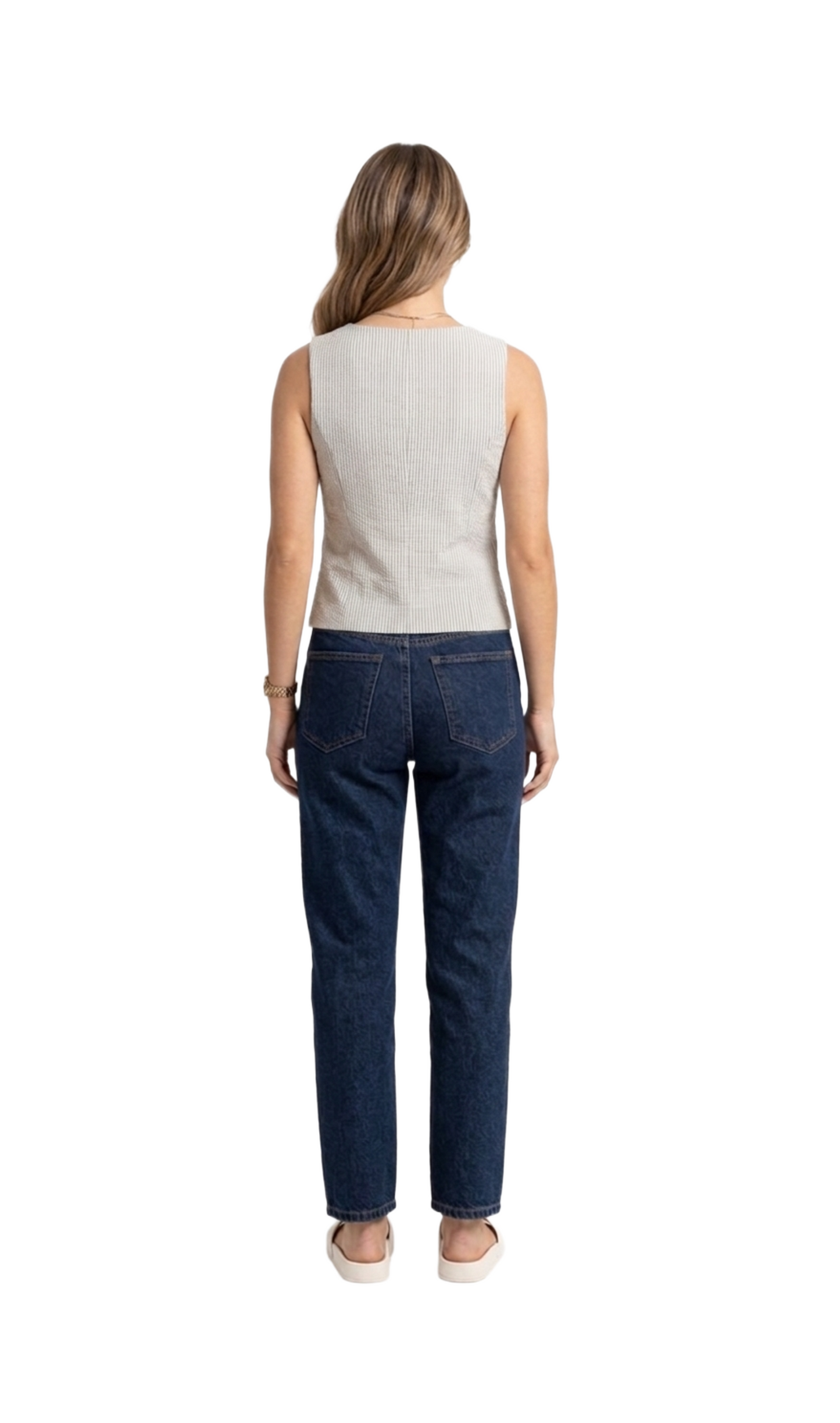 Blusa de tirantes de rayas cafes abotonada