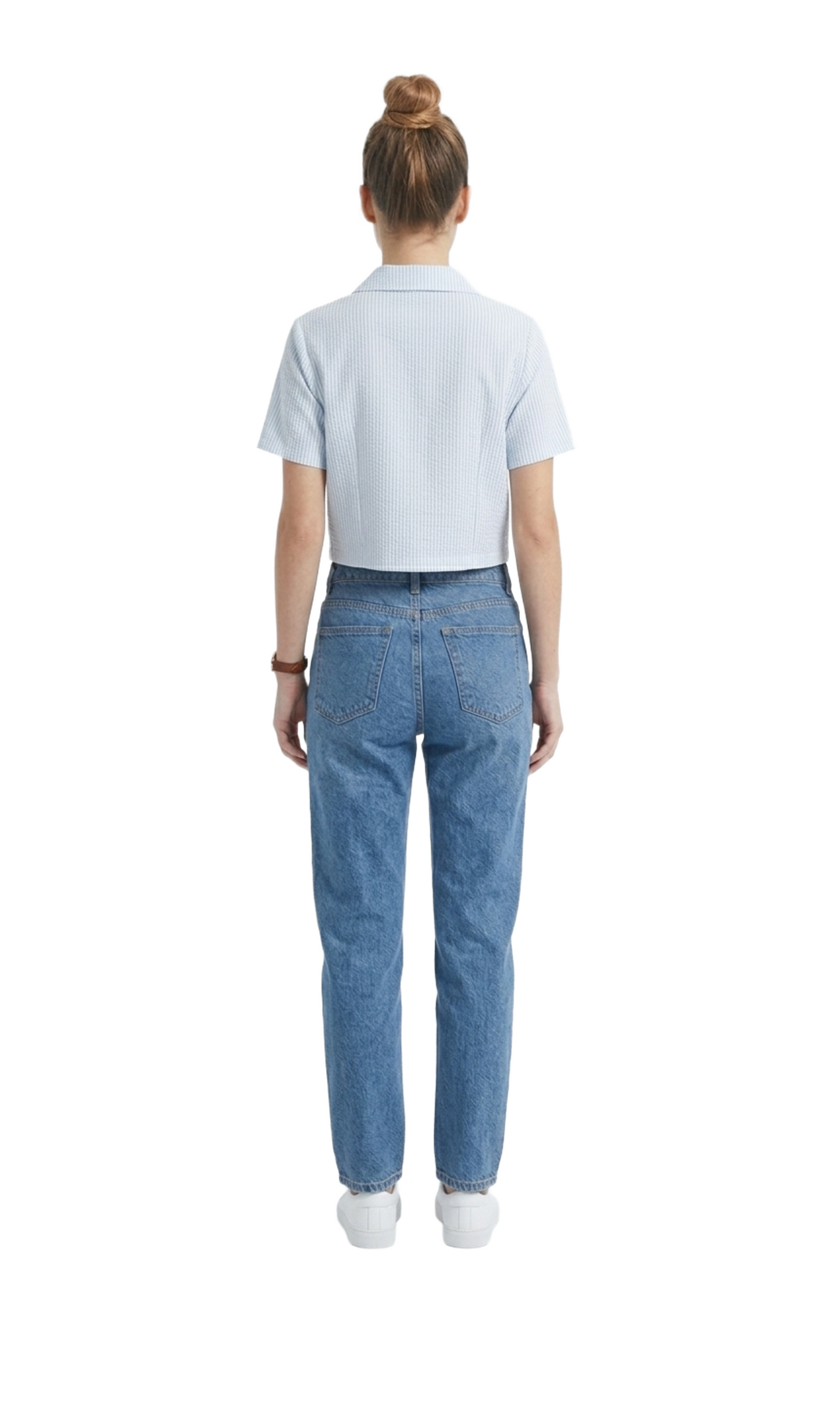 Crop top de rayas azules abotonado