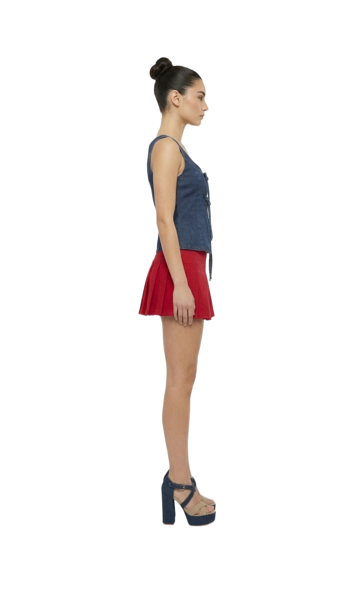 Blusa de mezclilla con escote con moños