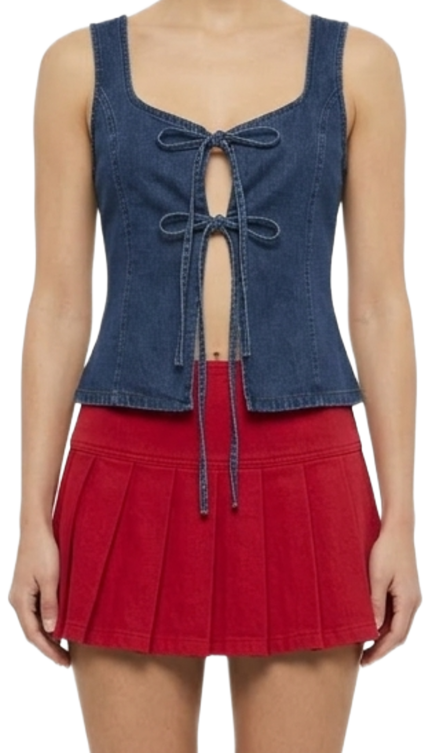 Blusa de mezclilla con escote con moños