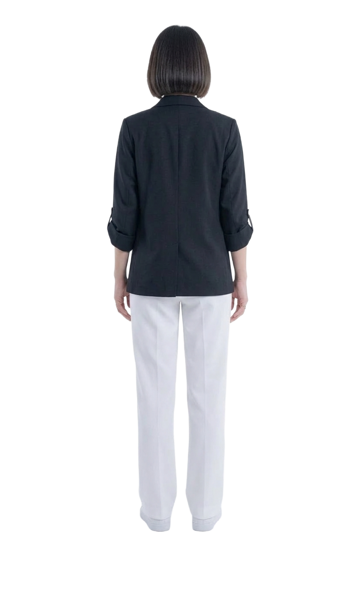 Saco negro de vestir abierto con boton en manga ajustable