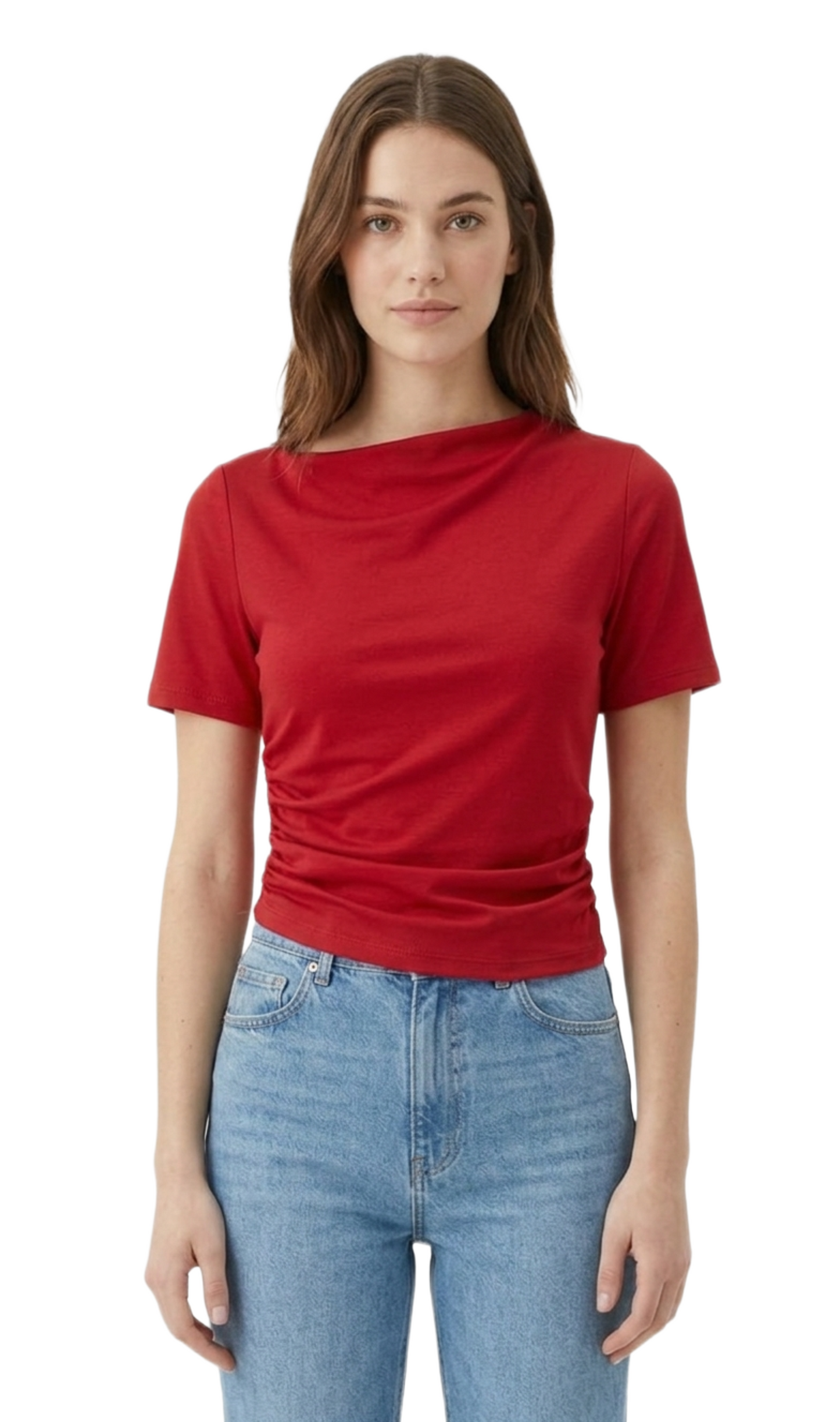 Blusa roja manga corta con plisados laterales