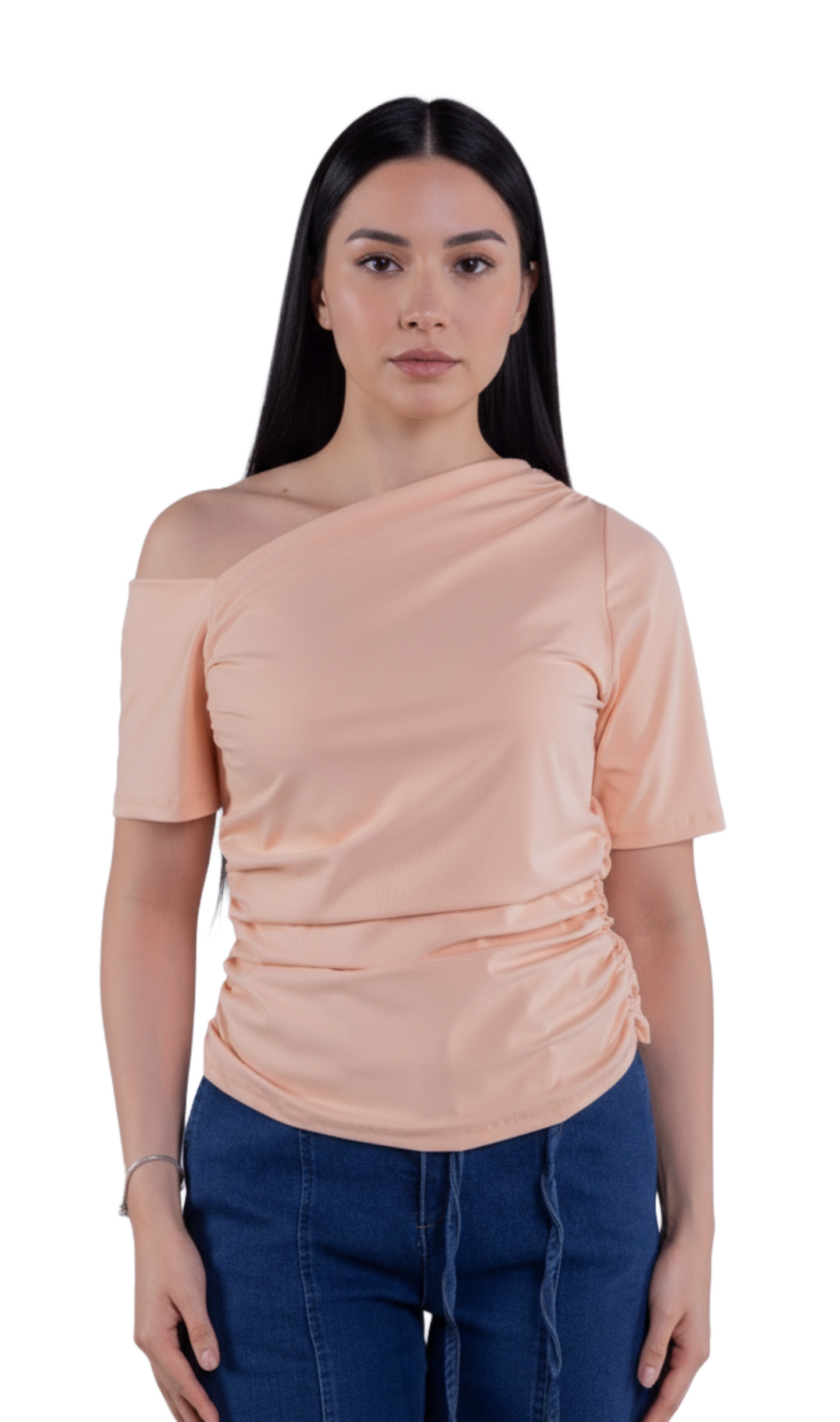 Blusa de manga corta con plisados laterales