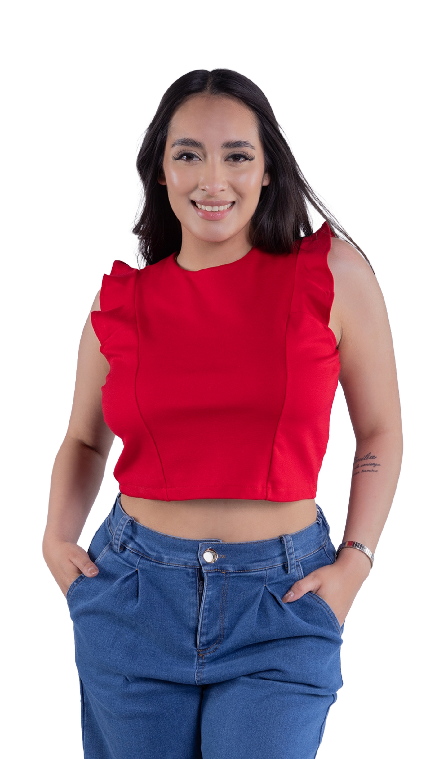 Crop top con olan en hombro