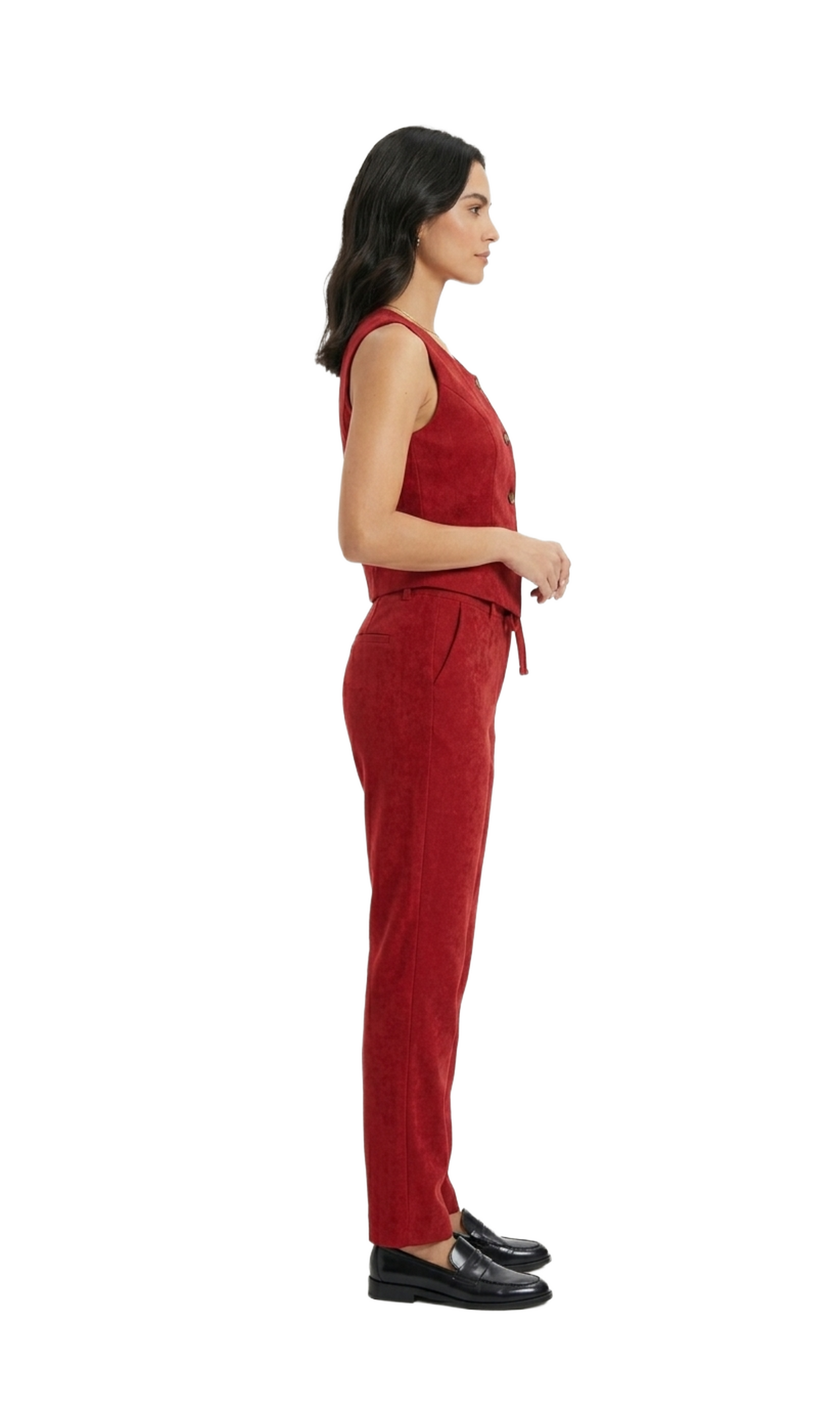 Conjunto rojo de dos piezas de chaleco y pantalon